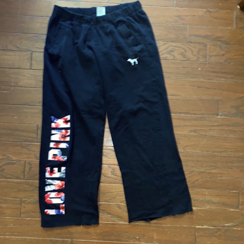 PINK black light weight lounge pants / sweats Wide leg. hip pocket Sz Small